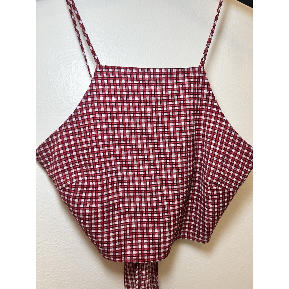Glamorous Handkerchief Plaid Top High Neck And Tie Back - Picture 2 of 7